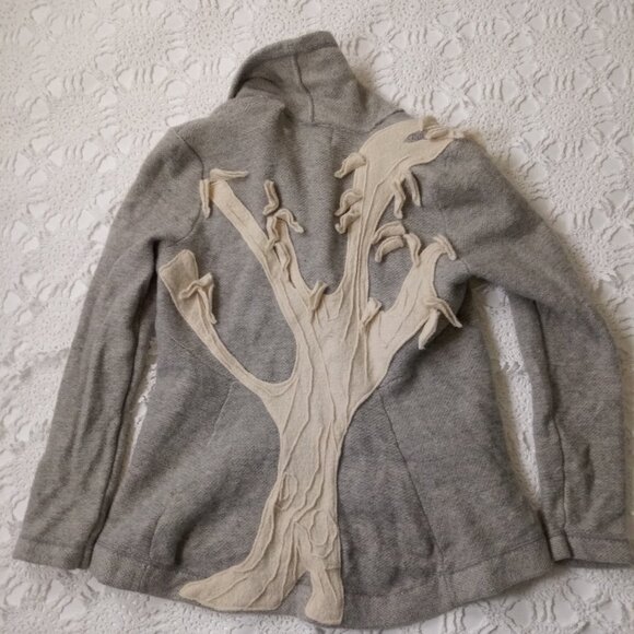 Rosie Niera Antrhopologie Blazer Jacket 100% Wool Tree Applique Gray Large Women - Picture 1 of 9